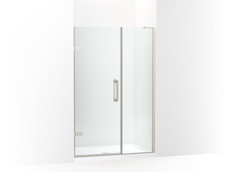 KOHLER 27605-10L-BNK Components 45-1/4"–46" W X 71-1/2" H Frameless Pivot Shower Door With 3/8" Crystal Clear Glass And Back-To-Back Vertical Door Pulls in Anodized Brushed Nickel