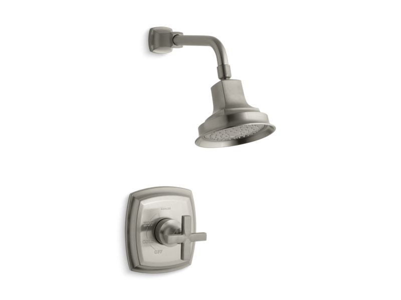 KOHLER TS16234-3-BN Margaux Rite-Temp Shower Valve Trim With Cross Handle And 2.5 Gpm Showerhead in Vibrant Brushed Nickel