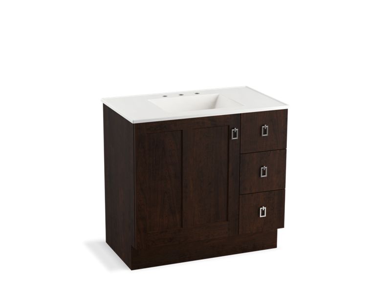 KOHLER K-99533-TKR-1WB Poplin 36" bathroom vanity cabinet with toe kick, 1 door and 3 drawers on right