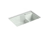 KOHLER K-6411-1 Indio 33" x 21-1/8" x 9-3/4" Smart Divide undermount large/small double-bowl workstation kitchen sink...