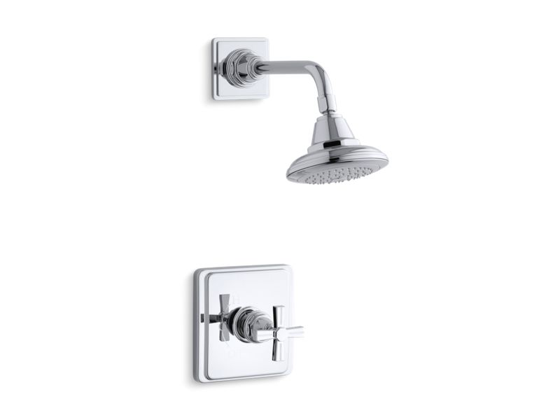 KOHLER K-TS13134-3B Pinstripe Rite-Temp shower valve trim with cross handle and 2.5 gpm showerhead