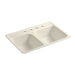 KOHLER 5950-4-47 Delafield 32" X 21" X 8-1/2" Tile-In/Metal Frame Double-Equal Kitchen Sink With 4 Faucet Holes in Almond