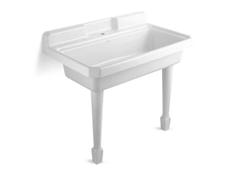 KOHLER 6607-1-0 Harborview 48" X 28" X 41-11/16" Top-Mount Or Wall-Mount Utility Sink With Single Faucet Hole On Center Deck in White