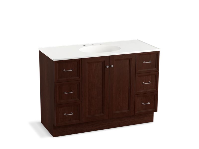 KOHLER K-99522-TK-1WG Damask 48" bathroom vanity cabinet with toe kick, 2 doors and 6 drawers