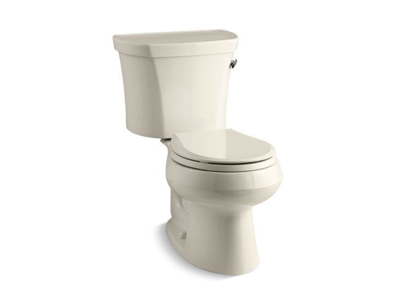 KOHLER 3947-RZ-47 Wellworth Two-Piece Round-Front 1.28 Gpf Toilet With Right-Hand Trip Lever, Tank Cover Locks, Insulated Tank And 14" Rough-In in Almond