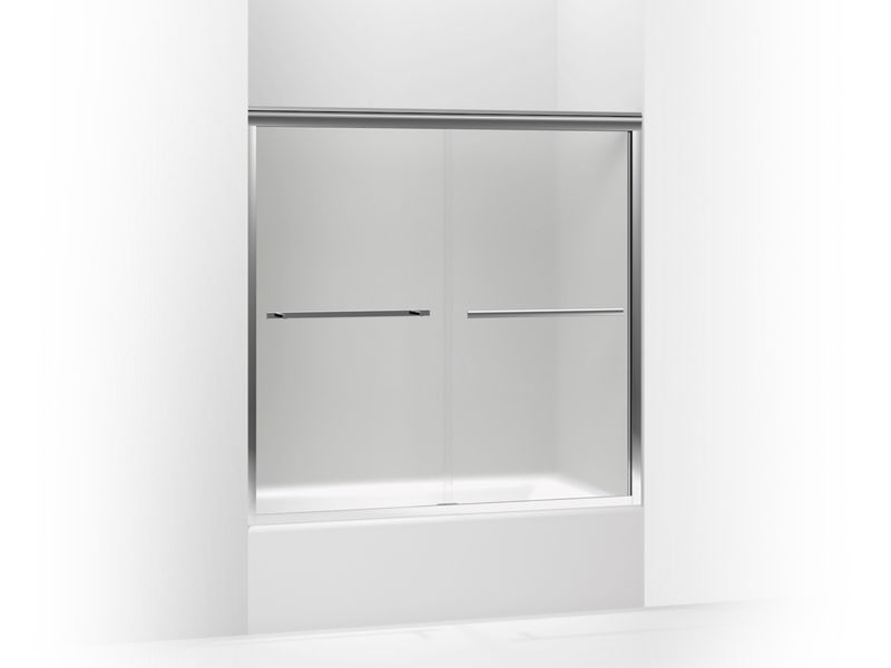 KOHLER 709062-D3-SHP Gradient Sliding Bath Door 58-1/16" H X 59-5/8" W, With 1/4" Thick Frosted Glass in Bright Polished Silver