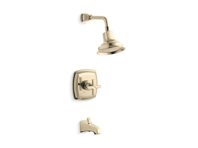 KOHLER TS16225-3-AF Margaux Rite-Temp Bath And Shower Trim Set With Cross Handle And Npt Spout, Valve Not Included in Vibrant French Gold