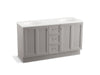 KOHLER K-99524-TK-1WT Damask 60" bathroom vanity cabinet with toe kick, 2 doors and 3 drawers