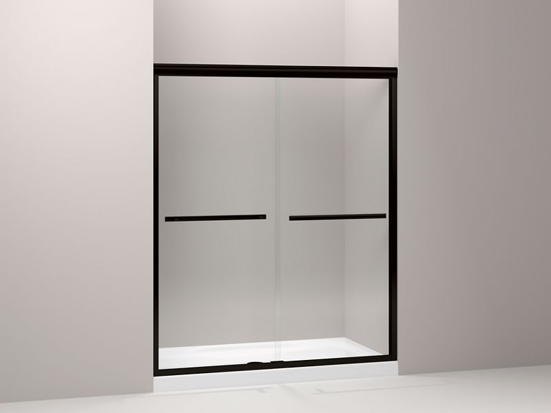 KOHLER 709064-L-ABZ Gradient Sliding Shower Door, 70-1/16" H X 59-5/8" W, With 1/4" Thick Crystal Clear Glass in Anodized Dark Bronze