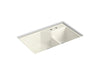 KOHLER K-6411-2 Indio 33" x 21-1/8" x 9-3/4" Smart Divide undermount large/small double-bowl workstation kitchen sink...