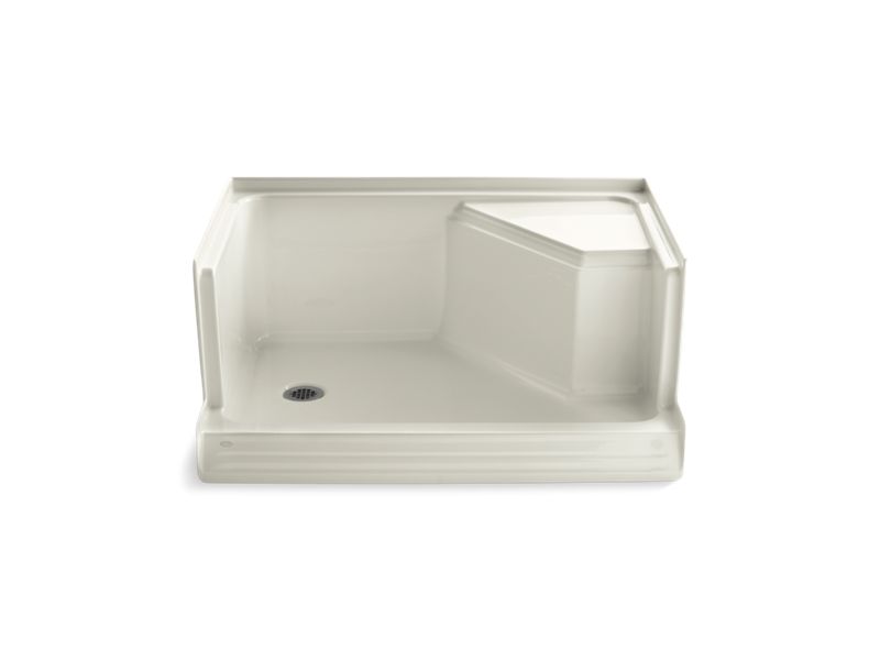 KOHLER K-9486 Memoirs 48" x 36" single threshold left-hand drain shower base with integral seat at right