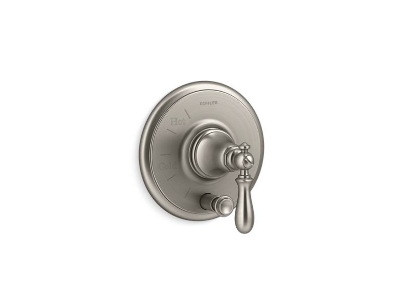 KOHLER K-T72768-9M Artifacts Rite-Temp pressure-balancing valve trim with push-button diverter and swing lever handle
