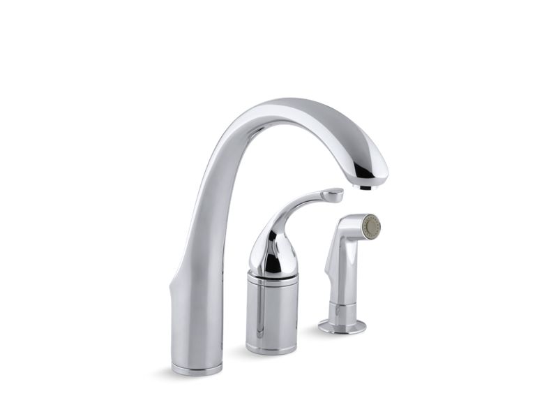 KOHLER 10430-CP Fort?? 3-Hole Remote Valve Kitchen Sink Faucet With 9" Spout With Matching Finish Sidespray in Polished Chrome