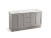 KOHLER K-99537-TKSD-1WT Poplin 60" bathroom vanity cabinet with toe kick, 2 doors and 3 drawers, split top drawer