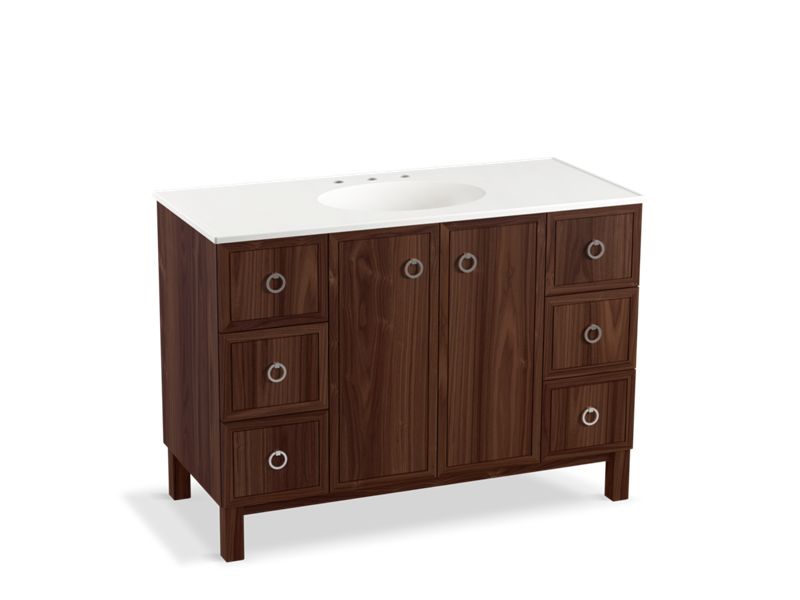 KOHLER K-99509-LG-1WE Jacquard 48" bathroom vanity cabinet with furniture legs, 2 doors and 6 drawers