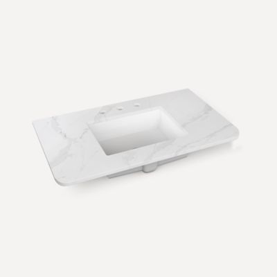 Quartz Stone Vanity Top, 36" x 1-1/8" x 23", Center Undercounter Sink, Three Hole, For Helden