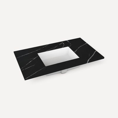 Quartz Stone Vanity Top, 36" x 1-1/8" x 23", Center Undercounter Sink, Three Hole, For Sendai, Bergman, Mackey and Chest