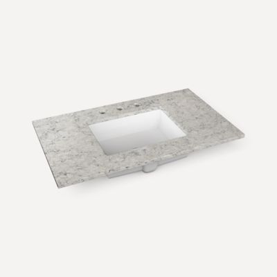Quartz Stone Vanity Top, 36" x 1-1/8" x 23", Center Undercounter Sink, Three Hole, For Sendai, Bergman, Mackey and Chest