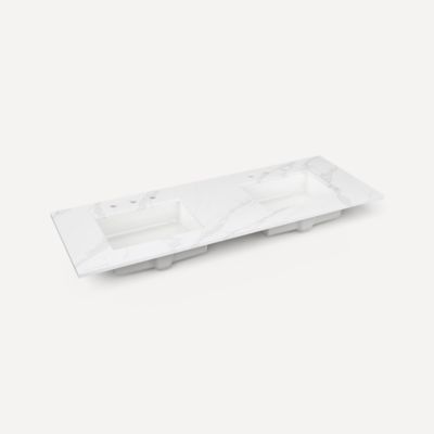 Quartz Stone Vanity Top, 60" x 1-1/8" x 23", Double Undercounter Sink, Three Hole, For Sendai and Mackey