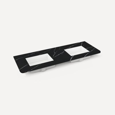 Quartz Stone Vanity Top, 60" x 1-1/8" x 23", Double Undercounter Sink, Three Hole, For Helden