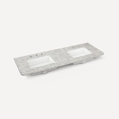 Quartz Stone Vanity Top, 60" x 1-1/8" x 23", Double Undercounter Sink, Three Hole, For Helden