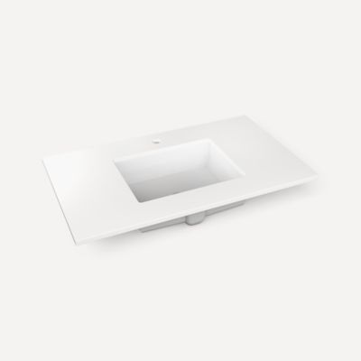 Quartz Stone Vanity Top, 37" x 3/4" x 22", Center Undercounter Sink, Single Hole, For Islamorada and Sinca