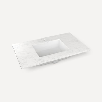 Quartz Stone Vanity Top, 37" x 3/4" x 22", Center Undercounter Sink, Single Hole, For Islamorada and Sinca