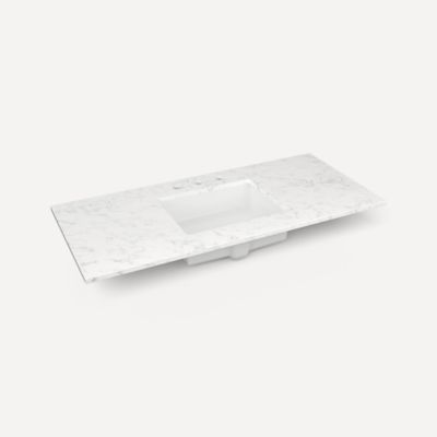 Quartz Stone Vanity Top, 49" x 3/4" x 22", Center Undercounter Sink, Three Hole, For Islamorada and Sinca