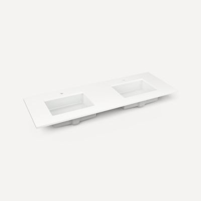 Quartz Stone Vanity Top, 61" x 3/4" x 22", Double Undercounter Sink, Single Hole, For Islamorada and Sinca