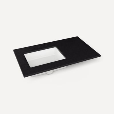 Quartz Stone Vanity Top, 37" x 3/4" x 22", Left Offset Undercounter Sink, Three Hole