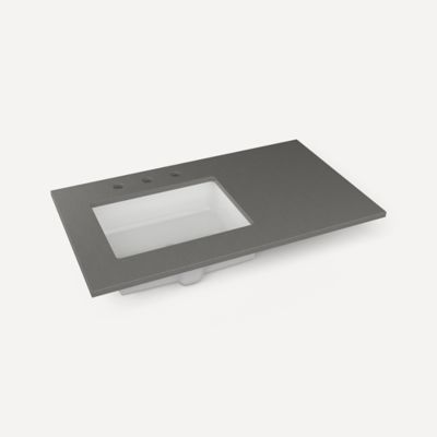 Quartz Stone Vanity Top, 37" x 3/4" x 22", Left Offset Undercounter Sink, Three Hole