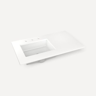 Quartz Stone Vanity Top, 37" x 3/4" x 22", Left Offset Undercounter Sink, Three Hole