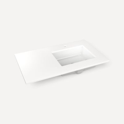 Quartz Stone Vanity Top, 37" x 3/4" x 22", Right Offset Undercounter Sink, Single Hole