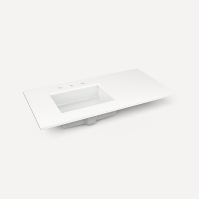 Quartz Stone Vanity Top, 43" x 3/4" x 22", Left Offset Undercounter Sink, Three Hole