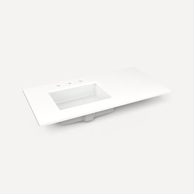 Quartz Stone Vanity Top, 43" x 3/4" x 22", Left Offset Undercounter Sink, Three Hole
