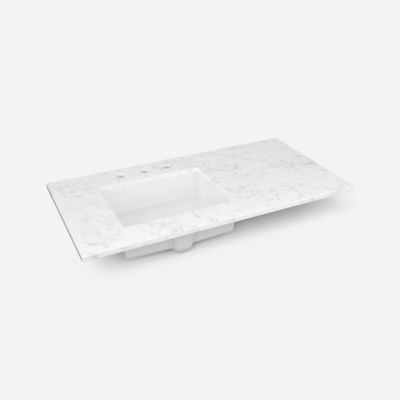 Quartz Stone Vanity Top, 43" x 3/4" x 22", Left Offset Undercounter Sink, Three Hole