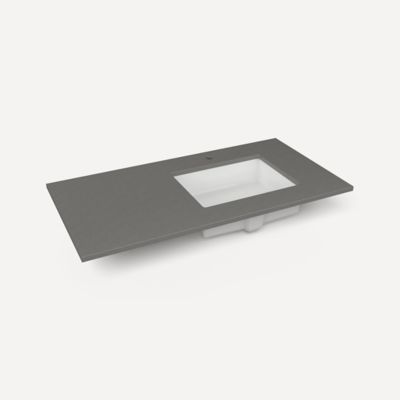 Quartz Stone Vanity Top, 43" x 3/4" x 22", Right Offset Undercounter Sink, Single Hole