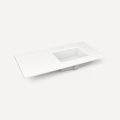 Quartz Stone Vanity Top, 43" x 3/4" x 22", Right Offset Undercounter Sink, Single Hole