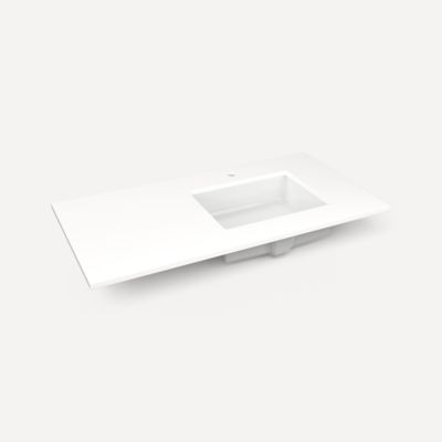 Quartz Stone Vanity Top, 43" x 3/4" x 22", Right Offset Undercounter Sink, Single Hole