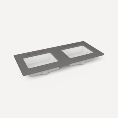 Quartz Stone Vanity Top, 49" x 3/4" x 22", Double Undercounter Sink, Three Hole