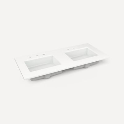 Quartz Stone Vanity Top, 49" x 3/4" x 22", Double Undercounter Sink, Three Hole