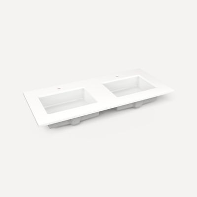 Quartz Stone Vanity Top, 49" x 3/4" x 22", Double Undercounter Sink, Single Hole