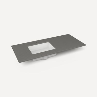 Quartz Stone Vanity Top, 49" x 3/4" x 22", Left Offset Undercounter Sink, Single Hole