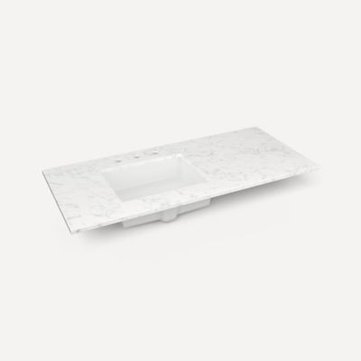 Quartz Stone Vanity Top, 49" x 3/4" x 22", Left Offset Undercounter Sink, Three Hole