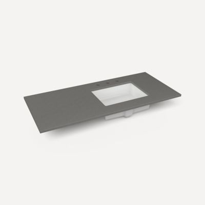 Quartz Stone Vanity Top, 49" x 3/4" x 22", Right Offset Undercounter Sink, Three Hole