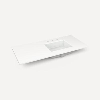 Quartz Stone Vanity Top, 49" x 3/4" x 22", Right Offset Undercounter Sink, Three Hole