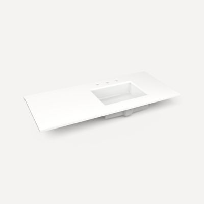 Quartz Stone Vanity Top, 49" x 3/4" x 22", Right Offset Undercounter Sink, Three Hole