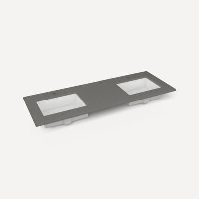 Quartz Stone Vanity Top, 61" x 3/4" x 22", Double Undercounter Sink, Single Hole