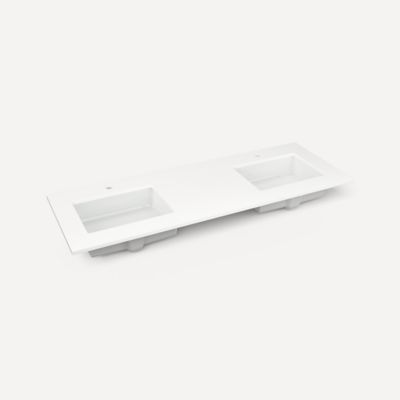 Quartz Stone Vanity Top, 61" x 3/4" x 22", Double Undercounter Sink, Single Hole
