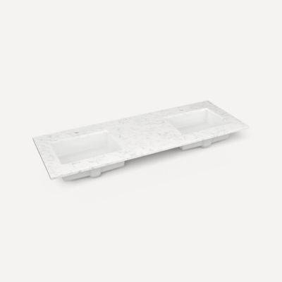 Quartz Stone Vanity Top, 61" x 3/4" x 22", Double Undercounter Sink, Single Hole